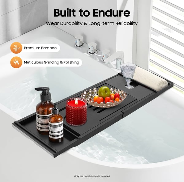 Badekarhylde, Justerbart Design, Holdbar Bambuskonstruktion,sort