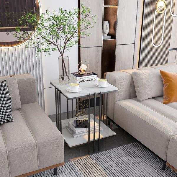 Sofa Side Table, Minimalist Moderne Design, Holdbar Opbevaringsløsning,Sort