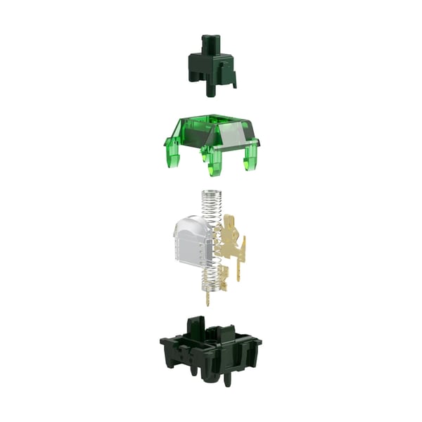 Tastaturkontakt, 60gf betjeningskraft, 3,6 mm total bevægelse, 5-ben montering,Grøn tåge lineær