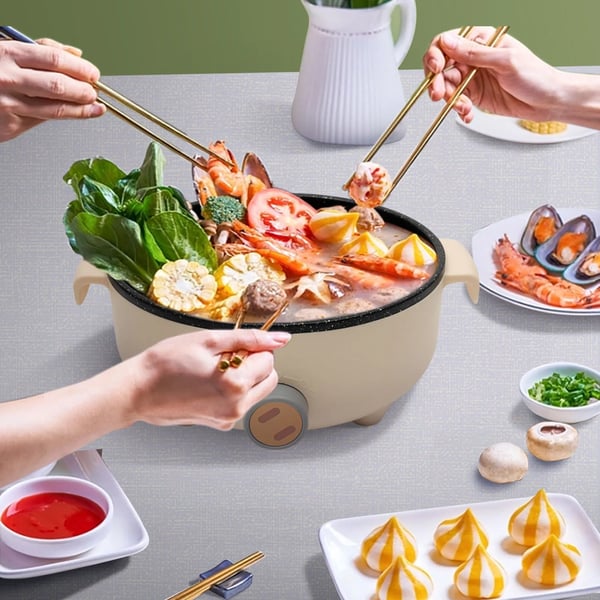 Elektrisk Mini Hot Pot, Bærbar Kogeren til 1-2 Personer, Brugervenligt Design,Khaki