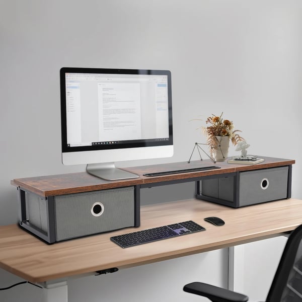 Monitorstativ, Ergonomisk Design, Pladsbesparende Organizer,Brun
