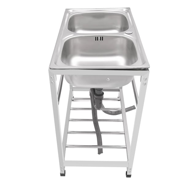 Kommersiel rustfrit stål vask, 83 x 43,94 x 76,96 tommer, dobbelt skål konfiguration, belastningskapacitet 165,35 lbs, lyddæmpende design