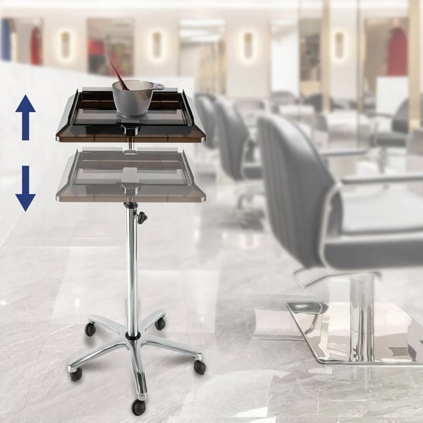 Frisørvogn, ABS-materiale, justerbar højde 70-110 cm, bakke størrelse 40 x 40 cm, 5 hjul, nettovægt 4,23 kg