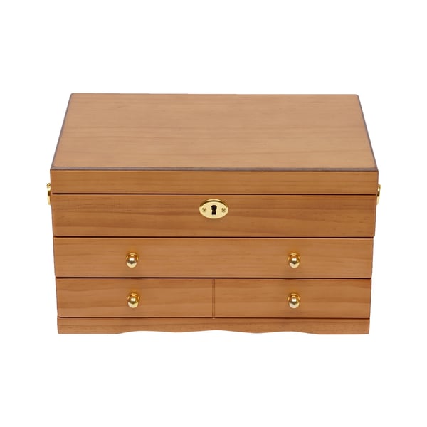 Smykkeskrin, Massivt Træ og MDF, 10,5 x 7,5 x 6 tommer, 3 Skuffer, Velourforet, Låsemekanisme