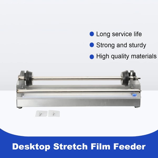 Stretch Film Dispenser, Højkvalitets Metal, 60 cm x 20 cm x 12,5 cm, Vægmonteret eller Bordplade, Integreret Film Skæreværktøj, Brugervenligt Design