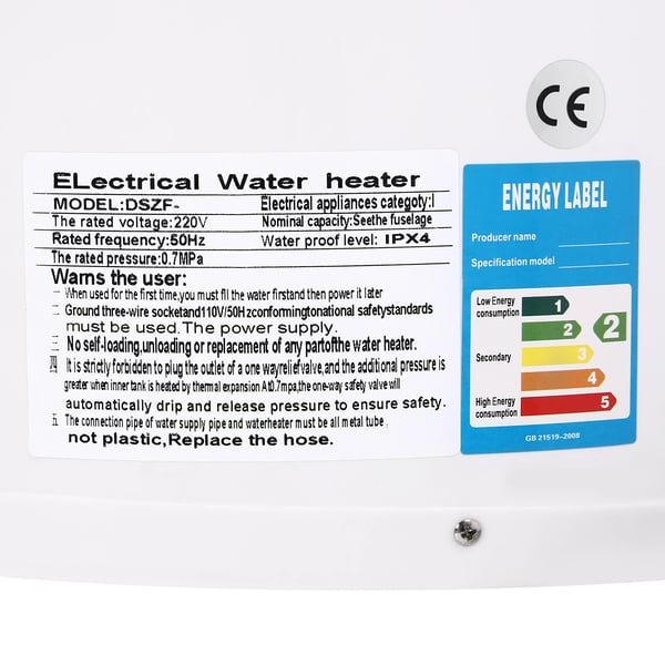 Elektrisk Vandvarmer, Justerbar Temperaturinterval 25-75°C, 50L Kapacitet,HVID, EU