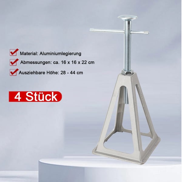 Campingstøtte, Aluminiumlegering, Højdeområde 28-44 cm, Belastningskapacitet 900 kg, Dimensioner 16x16x22 cm, Nettovægt 760 g