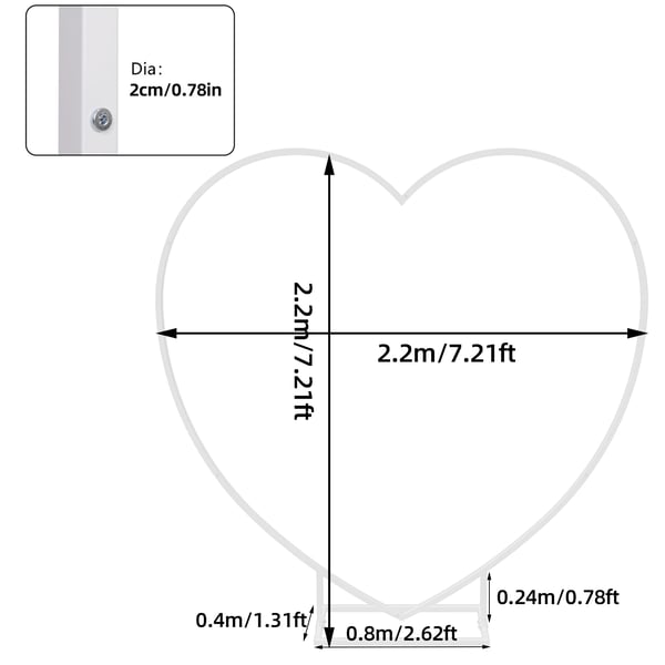 Sydämenmuotoinen Hääkaari, Metallirakenteinen, Koko 2.2x2.2m,XXL, Maitomainen Valkoinen