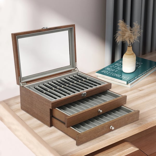 Fountain Pen Opbevaringsetui, 34 Pladser, MDF Plade, Dimensioner 31x20x12,5cm, Miljøvenlig, Traditionel Kinesisk Stil