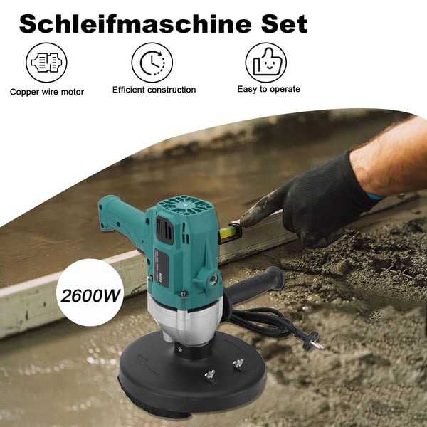 Betongslip, Effekt 2600W, Spänning 220V, Hastighetsområde 1-3000r/min, Hjuldiameter 180mm, Vikt 7.1kg