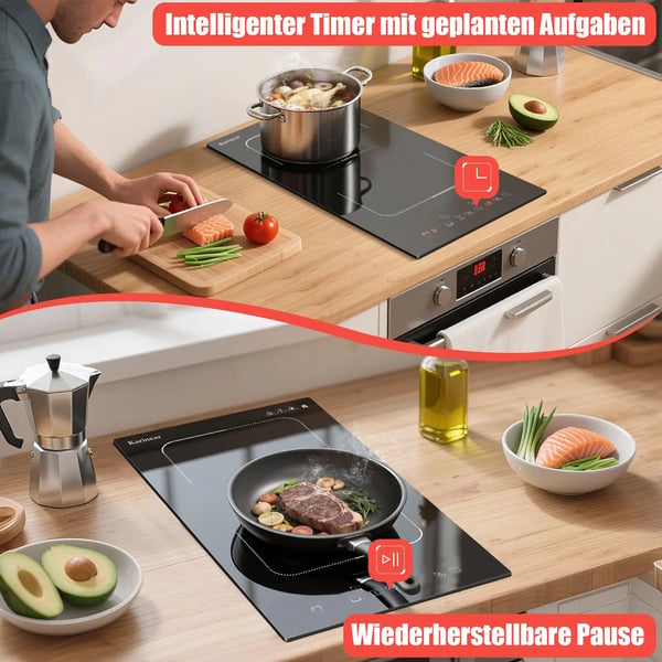 Induktionshäll, Dubbel Värmezoner, Touchkontroll,2bränningar