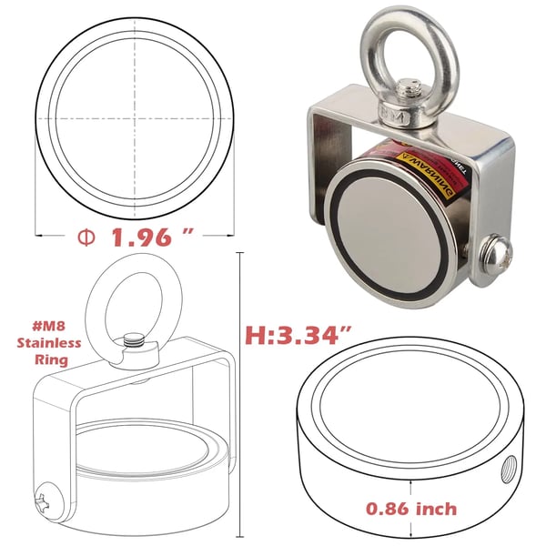 Fiskemagnet, 300lbs Trækkraft, Holdbar Neodymium Konstruktions,Størrelse, Sølv