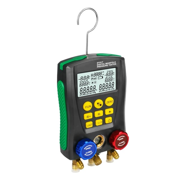 Kylteknik Digital Manifold Mätare, 1,5 meter slanglängd, Dubbel trycktestkapacitet, Mäter temperaturer i Celsius och Fahrenheit