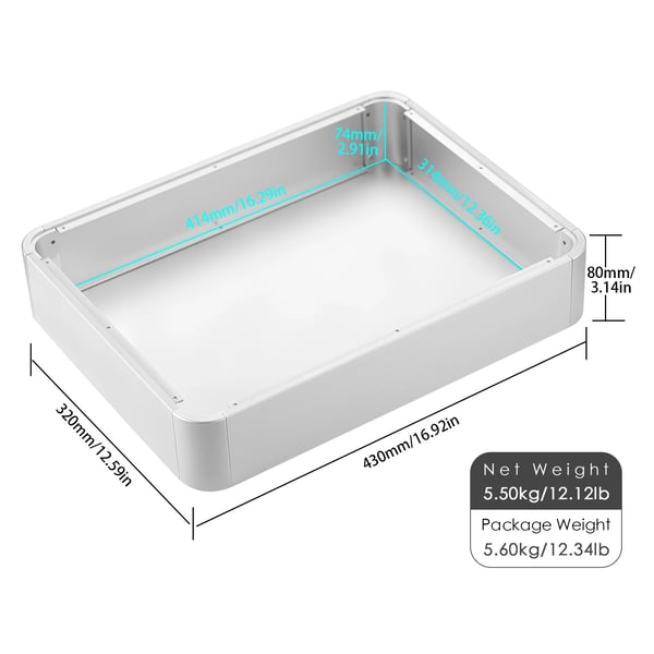 Gør det selv Metal Kapsling, Aluminiumlegering, Eksterne Dimensioner 430×320×80 mm, Interne Dimensioner 414×314×74 mm, Nettovægt 5,5 kg, Tykkelse 8 mm