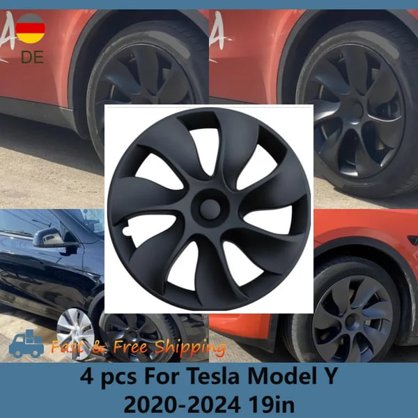 Hjulafdækning, 19 Tommer Diameter, Holdbart Plastmateriale, Cyklon-Style Design, Kompatibilitet med Tesla Model Y, Nem Snap-On Installation