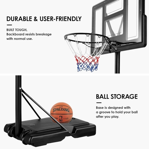 Basketballkurv, Højdejusterbar 230-305 cm, 110x70 cm Bagplade, 90x60x15 cm Base, 45 cm Kurv Diameter, Inkluderer Hjul