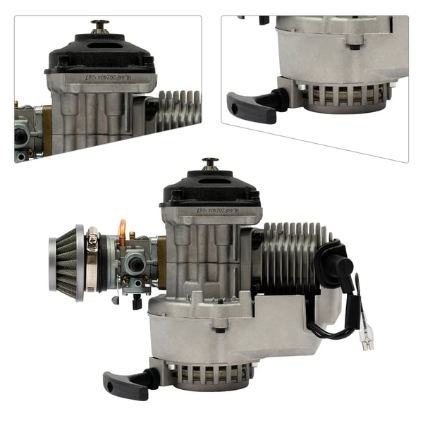 To-taktsmotor, 49cc slagvolumen, 3HK effekt, 12500 RPM, 0,32 gallons brændstoftank, holdbar konstruktion