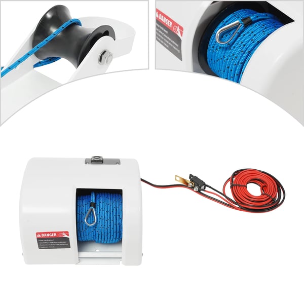 Elektrisk Ankerwinder, 12V Fjernbetjening, Vandtæt Design,hvid