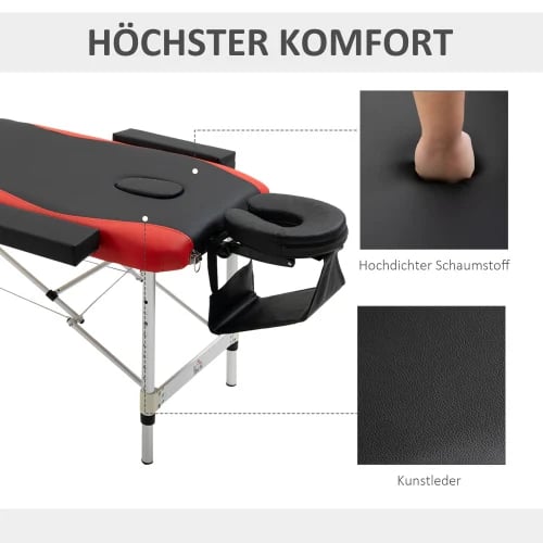 Massagebord, 215 cm x 60 cm x 61-84 cm, Aluminiumramme, Skumpolstring, PVC Læderbetræk, 225 kg Vægtkapacitet