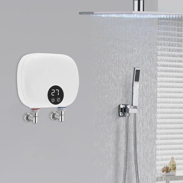 Øjeblikkelig vandvarmer, 5500W effekt, vægmonteret, temperaturinterval 30-55°C, startflow 800ml/min, vandtæt IPX4