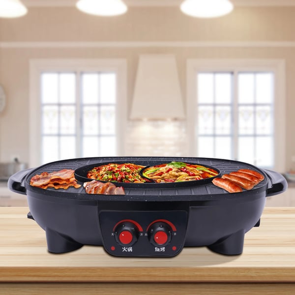 Elektrisk Grill & Hot Pot, 2000W Effekt, Non-Stick Overflade,sort