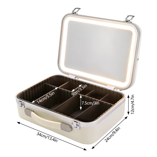 Makeup Organizer, LED Lys, Bærbar Taske,HVID
