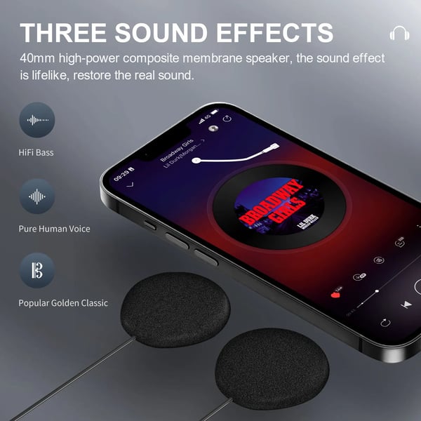 Motorcykel Intercom Headset, 1000m Intercomafstand, 1500mAh Batterikapacitet, Bluetooth 5.0, IP67 Vandtæt Rating, Tre Lyd Effekter