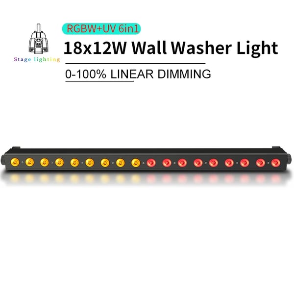LED-seinäpesuri, DMX512-ohjaus, 18x12W teho,RGBWUV, EU Plug