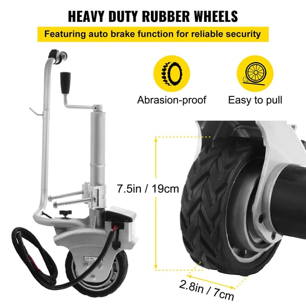 Motoriseret Trailer Jockey Hjul, 12V / 350W, Maksimal Kørebelastning 5000 lbs, Dækdiameter 8 tommer, Justeret Klemhøjde 12,6 tommer - 16,5 tommer
