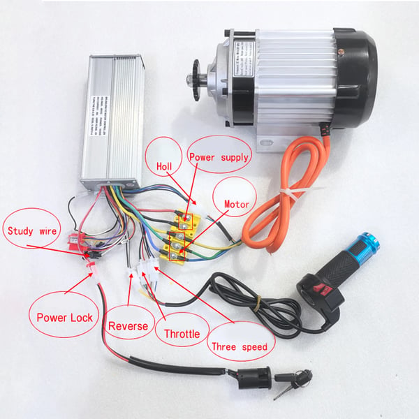 Elektrisk børsteløs motor kit, 48V, 1000W, 3-trins transmission, 3,35 N·m moment, kompatibilitet med elcykler og el-trehjulere