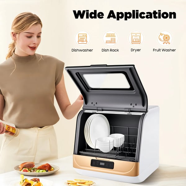 Bordopvaskemaskine, 4-6 Sæt Kapacitet, 800W Effekt, 70°C Max Temperatur, Kompakt Design, 360° Vand Sprøjtning