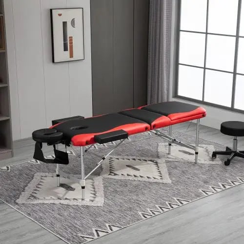 Massagebord, 215 cm x 60 cm x 61-84 cm, Aluminiumramme, Skumpolstring, PVC Læderbetræk, 225 kg Vægtkapacitet