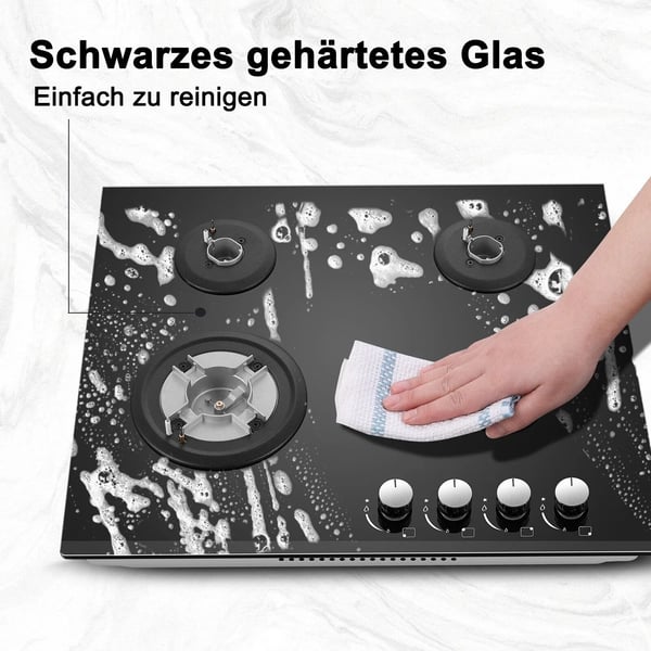 Glaskeramisk Indbygningsgasblus, 4 Brennere, Elektronisk Tænding, Kompakt Design