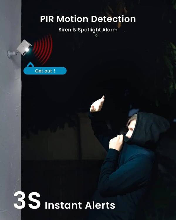 Trådløst sikkerhedskamera, 2K QHD opløsning, 10 meter nattevisionsområde, 5200mAH batteri, 128G lagringskapacitet, 360° synsvinkel