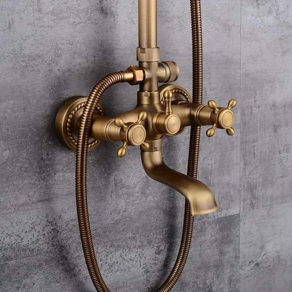 Retro duschset, höjdjusterbart, hållbar mässingskonstruktion, Gul