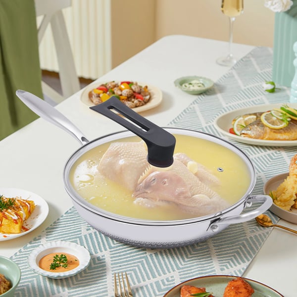 Wokpande, Honningkombination, 30 cm Diameter, Ergonomisk Håndtag, Tåler Opvaskemaskine, 1L Kapacitet