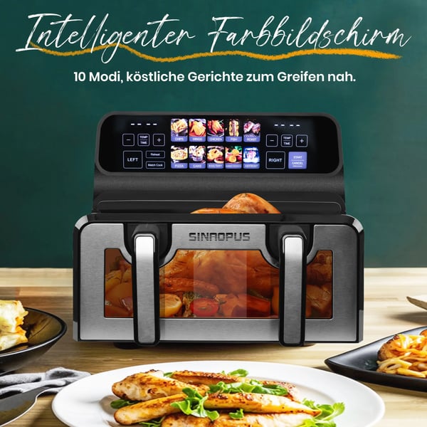 Luftfryer, Dobbelt Kurv, Berøringskontrol Interface,EU, 2200W 9L