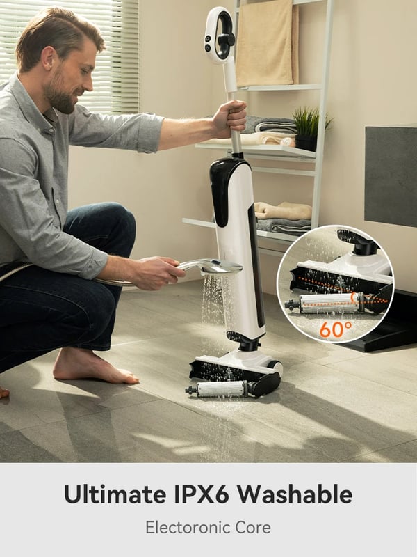 Våd Tør Støvsuger, 180° Flad Design, Smart AI Funktionalitet,hvid