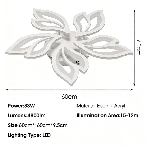 Loftlampe, Blomsterdesign, Fjernbetjening og APP Kontrol,ændrebar, 60x60x9.5cm, HVID