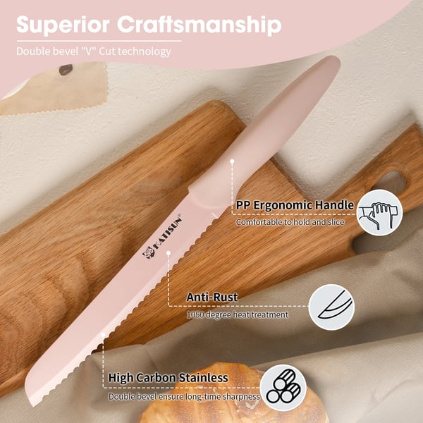 Køkkenkniv Sæt, Kulstofstål Blade, Ergonomiske Håndtag,Pink