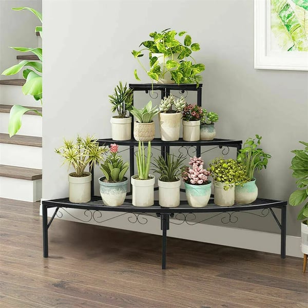 Potteplanteholder, Holdbar Metal Konstruktion, Pladsbesparende Design,sort, L