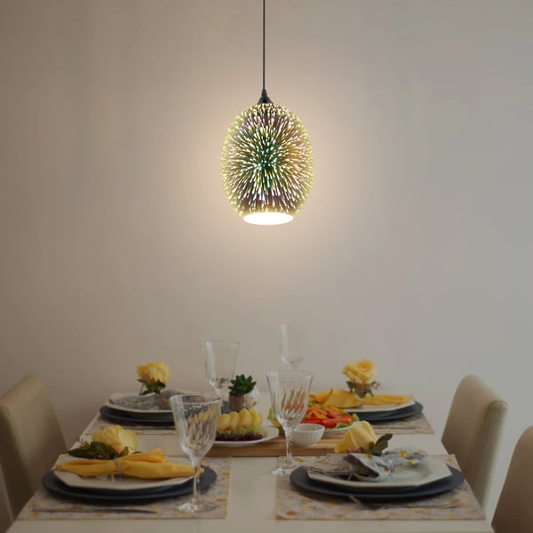 Pendellampe, 3D Glasdesign, Justerbar Højde,EU-stik, 31-40W, Gul