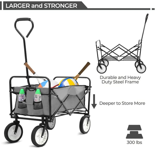 Havevogn, Belastningsevne 80 kg, Opbevaringsvolumen 98 liter, Dimensioner 90 x 52,5 x 119 cm, Stålramme, Sammenklappeligt design