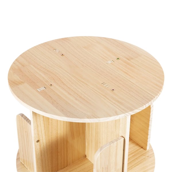 Roterende Bogreol, 6-Niveau Design, Fyrretræskonstruktion, 360° Adgang,Træ