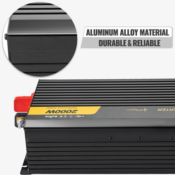 Inverter, 2000 Watt, DC12V Indgang, 4000 Watt Spidskraft, Kompakt Størrelse, Flere Spændingsudgange