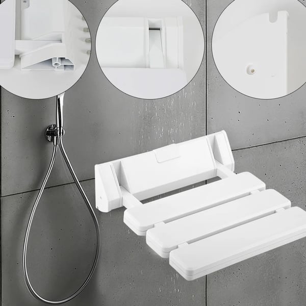 Foldbar brusebænk, aluminiumlegering, 36 x 33 x 5 cm, vægmonteret, 130 kg kapacitet, vandafvisende