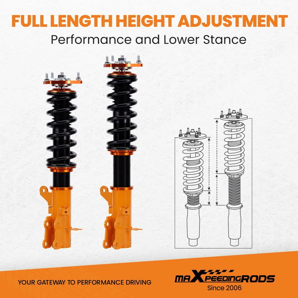 Coilover Stød, 55CrSi Stål, Justerbar Højde 1-3 Tommer, Vare Længde 71,1 cm, Vare Bredde 51,6 cm, Vare Vægt 29500 g
