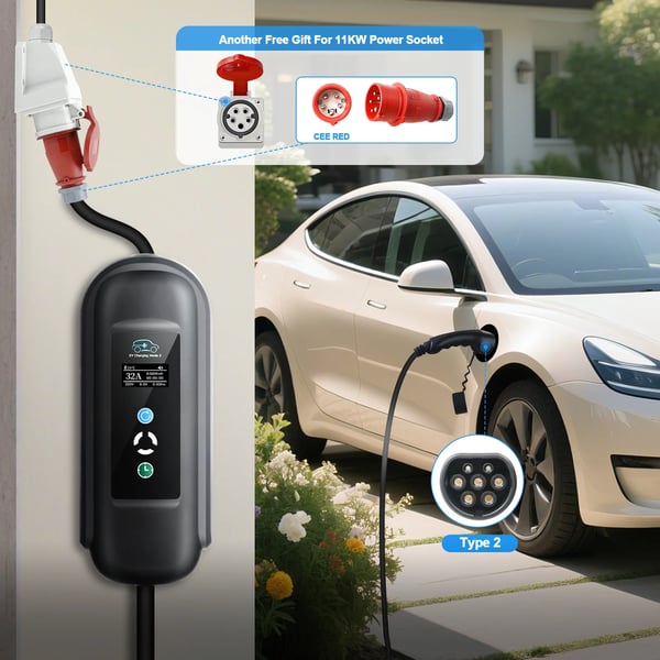 EV-laddare, bärbar typ 2, 11KW maximal effekt,Typ2