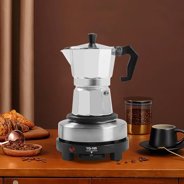 Elektrisk Espresso Maskine, Justerbar Temperatur, 3 Kopper Kapacitet, Aluminiumlegering,Sølv