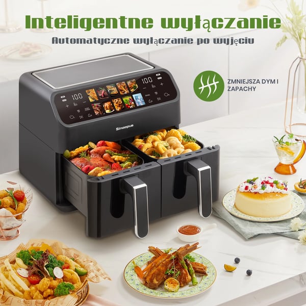 Luftfritös, Dubbelkorgsdesign, LED-Touchkontroll,EU, 2000W Ugn